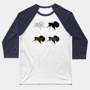 set of betta fish silhouette illustration, line art, and sign stamp Baseball T-Shirt